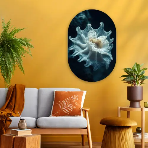 Zeewezen - Wit - Golven - Water Wandcirkel Ovaal Glas middel -sfeer4