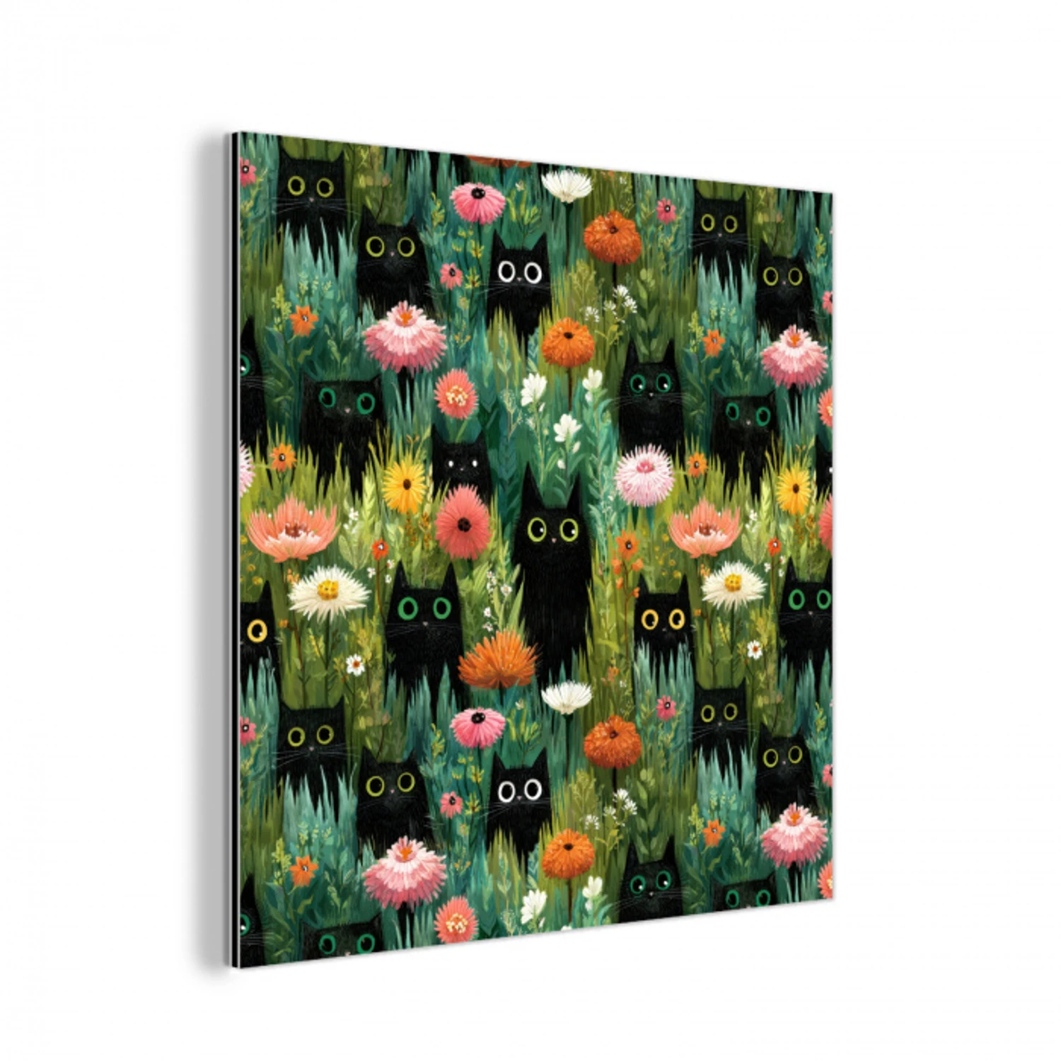 Katten - Bloemen - Kleurrijk aluminium wit klein 46 -3d