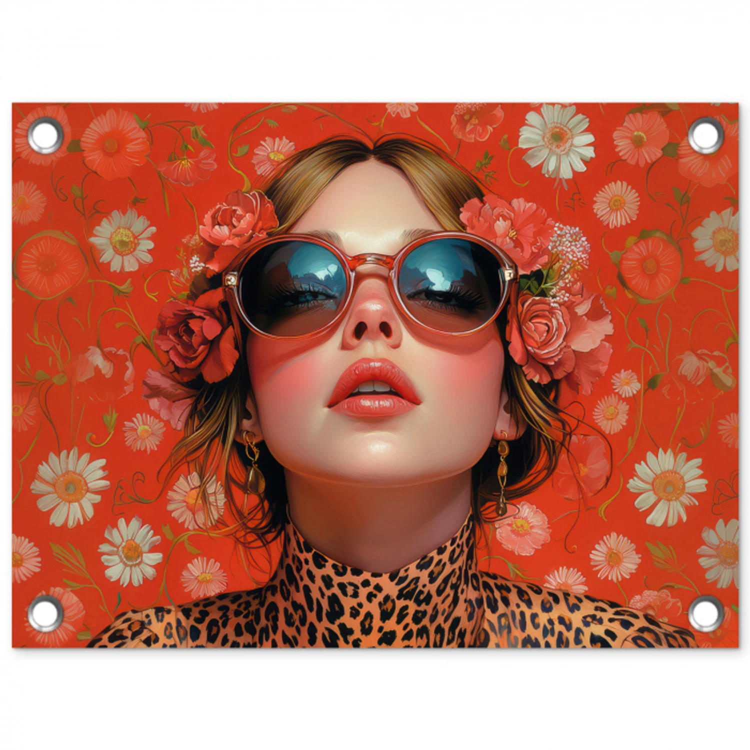 Vrouw - Kleurrijk - Dierenprint - Bloemen tuinposter los doek klein -3d