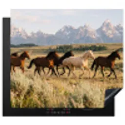 Paarden - Kudde - Bergen - Vrijheid - Wild Inductie beschermer vinyl 3mm middel -3d