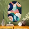 Abstract - Blauw - Roze Wandcirkel Ovaal Glas middel -sfeer2