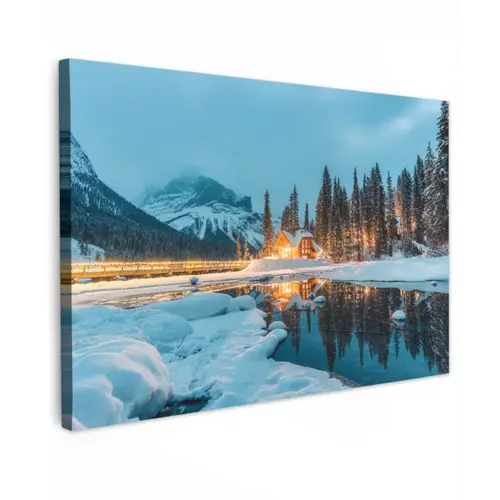 Winterlandschap - Natuur - Huis - Bergen - Sneeuw canvas 2cm klein -z3d