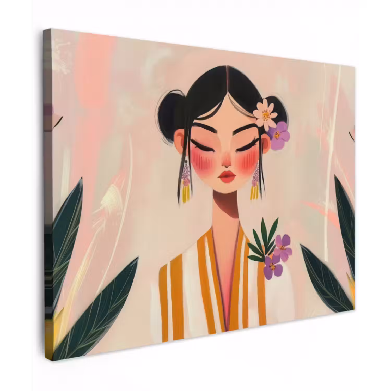 Leinwandbild - Frau - Blumen - Pastell