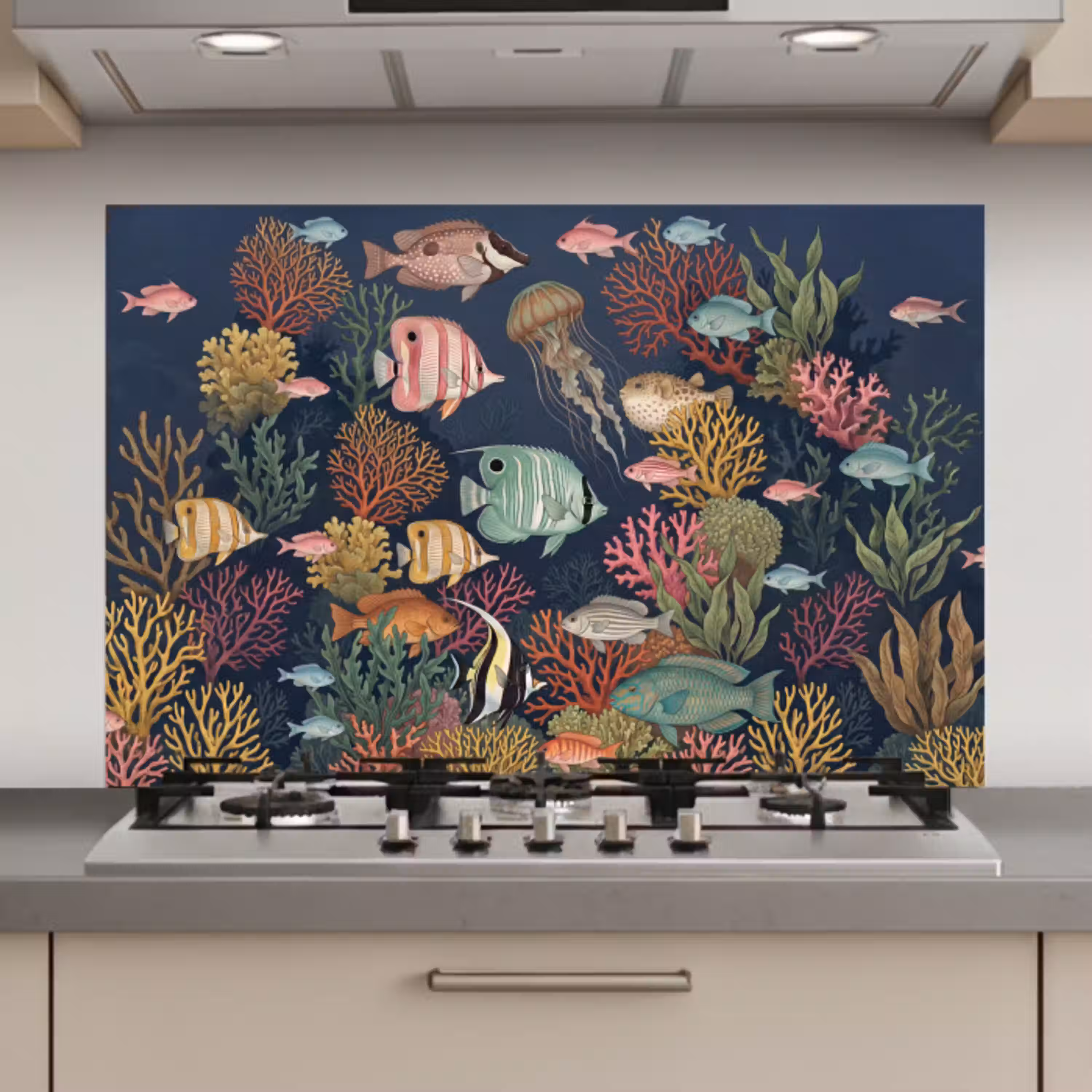 Onderwaterwereld - Vissen - Koraal - Illustratie - Kleurrijk keuken achterwand spatscherm klein -3d_website