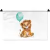 Leeuw - Baby dier - Blauwe ballon Wandkleed katoen klein -zz3d