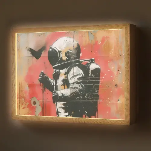 Graffiti - Astronaut - Street art - Ruimte Light Box met batterij (Wandlamp) middel -z3d_website