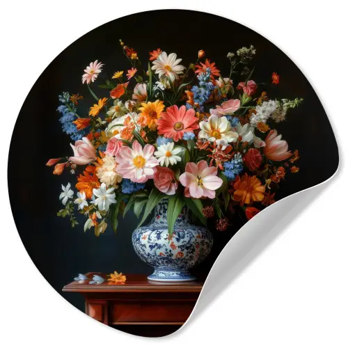 Boeket - Roze - Bloemen - Vaas Wandcirkel behangsticker klein -3d