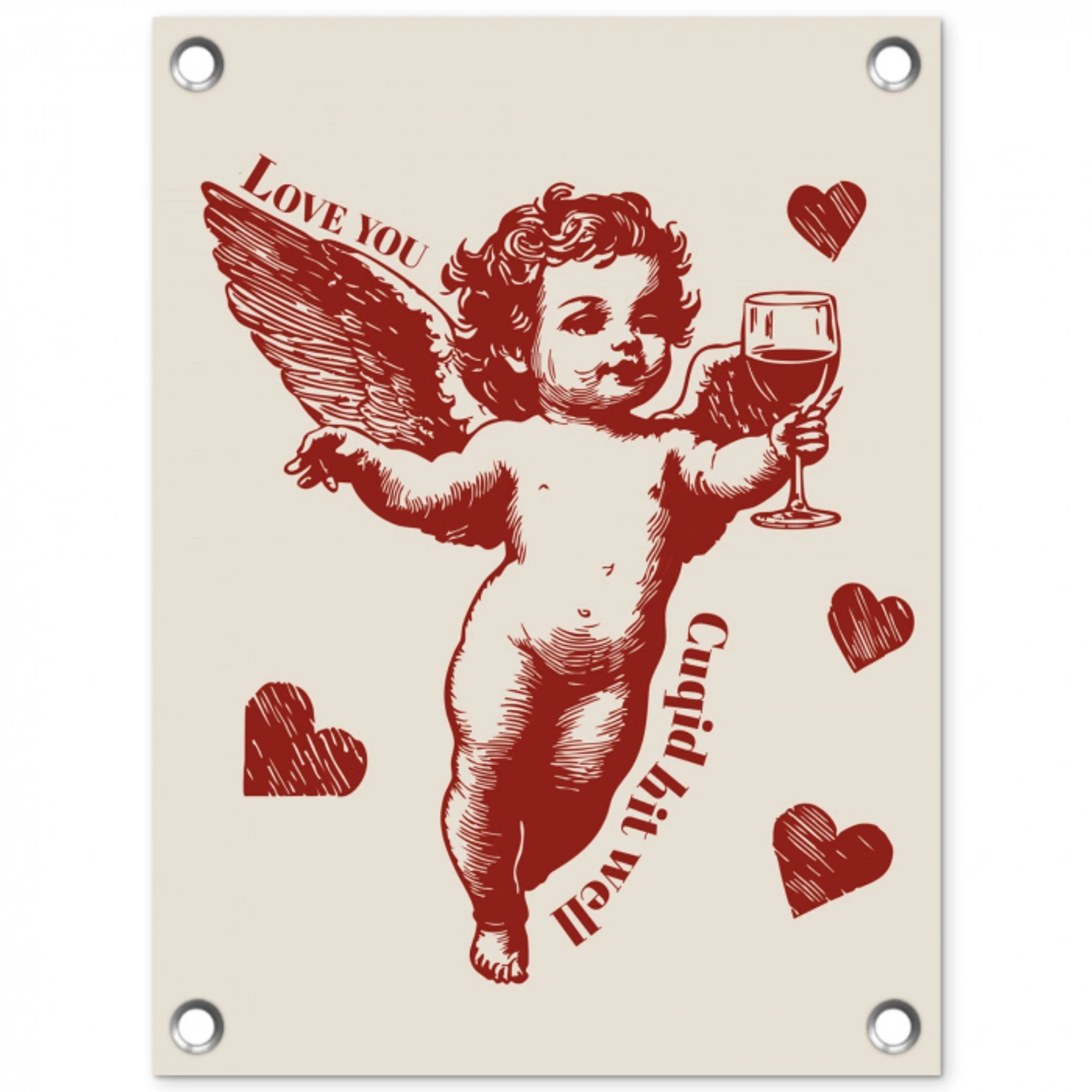 Cupido - Hartjes - Rood - Klassiek tuinposter los doek klein -3d