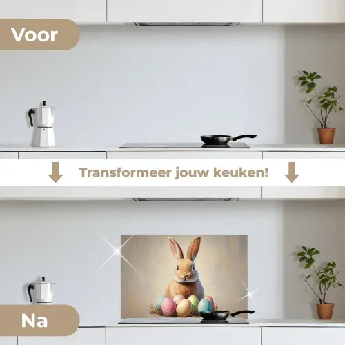 Paashaas - Pastel - Eieren keuken achterwand spatscherm klein -voor_na_NL