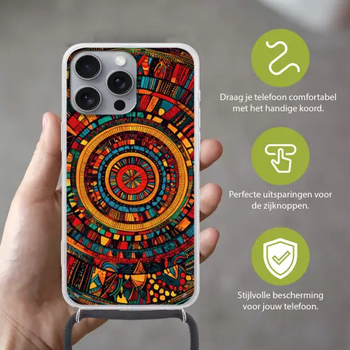 Mandala - Cirkels - Patronen Hoesje iPhone 16 Pro Max met koord klein -sfeer2_NL