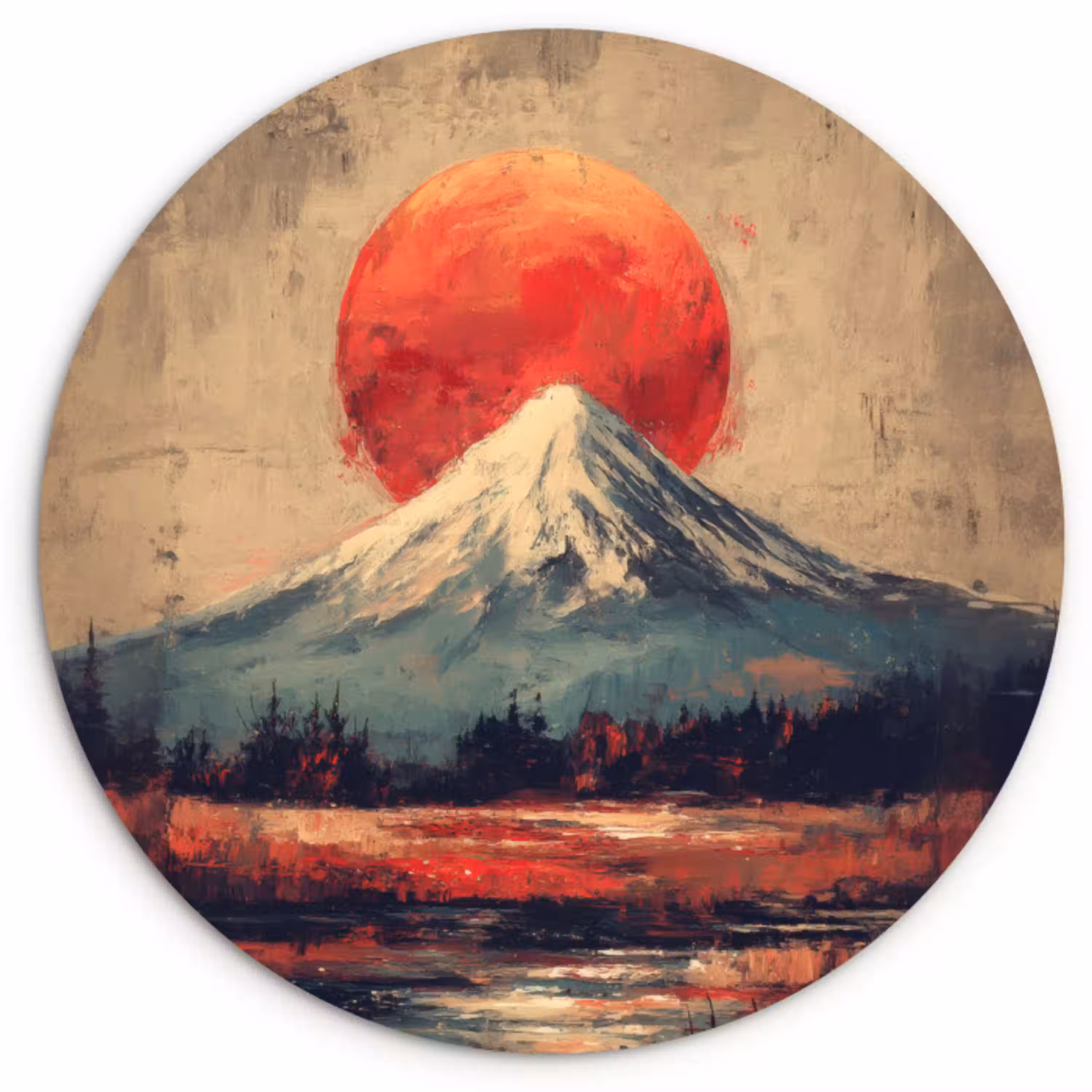 Bergtop - Sneeuw - Zon Wandcirkel kunststof plaat 5mm dik klein -3d