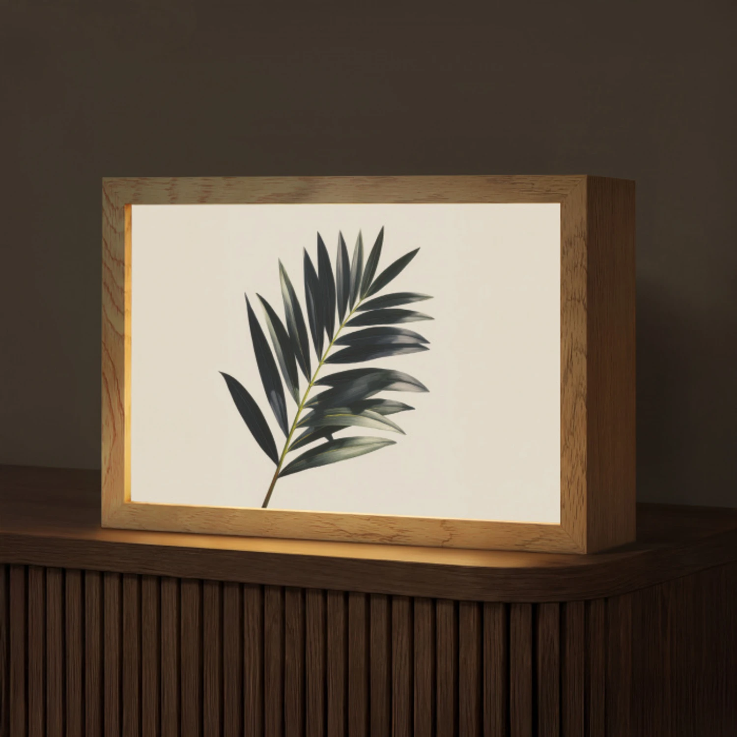 Palmblad - Subtiel - Groen - beige Light Box met kabel (Tafellamp) klein -z3d_website