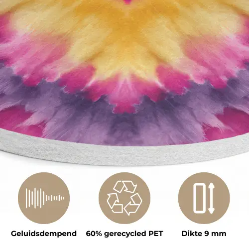 Tie dye - Hartvorm - Vlammen - Oranje Akoestische PET Vilt - Rond klein -closeup_NL