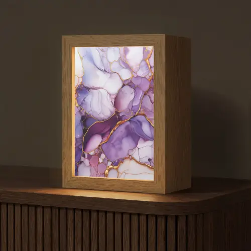 Marmer - Paars - Lila - Goud Light Box met kabel (Tafellamp) klein -z3d_website