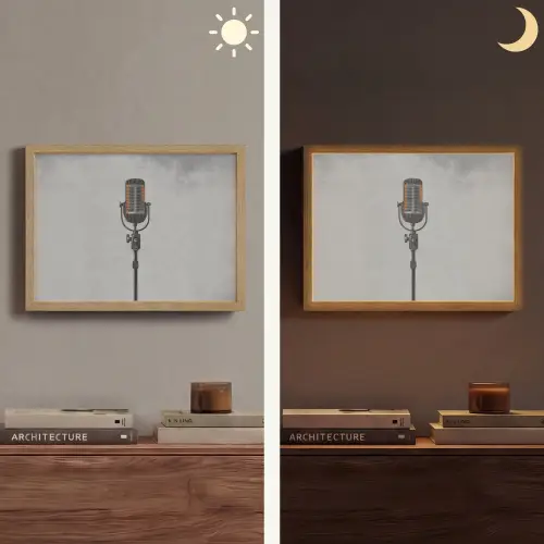 Microfoon - Vintage - Illustratie - Grijs Light Box met batterij (Wandlamp) middel -sfeer3