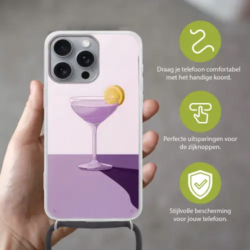 Cocktail - Paars - Minimalistisch - Citroen Hoesje iPhone 16 Pro Max met koord klein -sfeer2_NL