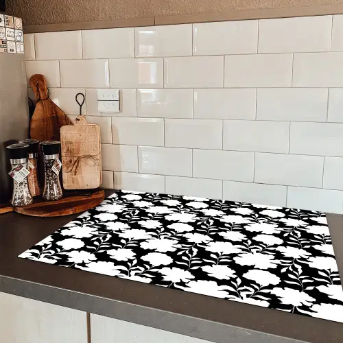 Silhouet - Bloemen - Wit - Zwart Inductie beschermer vinyl 3mm klein 276 -sfeer3