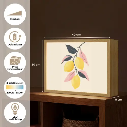 Citroenen - Felgeel - Tak - Bladeren Light Box met batterij (Wandlamp) middel -USP_websiteoverzichtNL