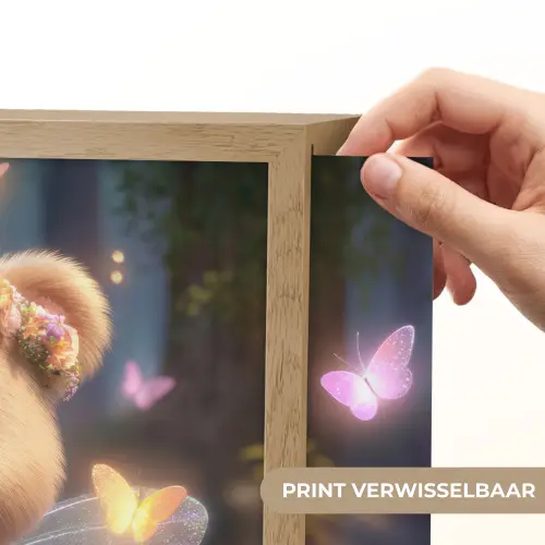 Teddybeer - Bloemenkrans - Vlinders - Elfenvleugels Light Box met batterij (Wandlamp kind) middel -USP_websiteprintNL