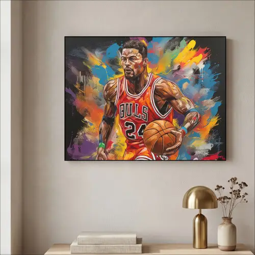 Basketbal - Verf - Kleuren - Rood Textielframe zwart klein -sfeer2