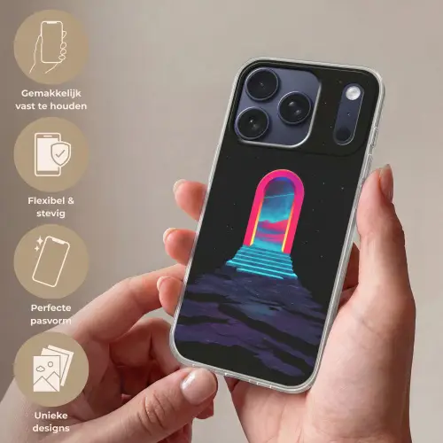Poortje - Landschap - Sterrenhemel - Roze Telefoonhoesje iPhone 17 Pro klein -sfeer3_NL