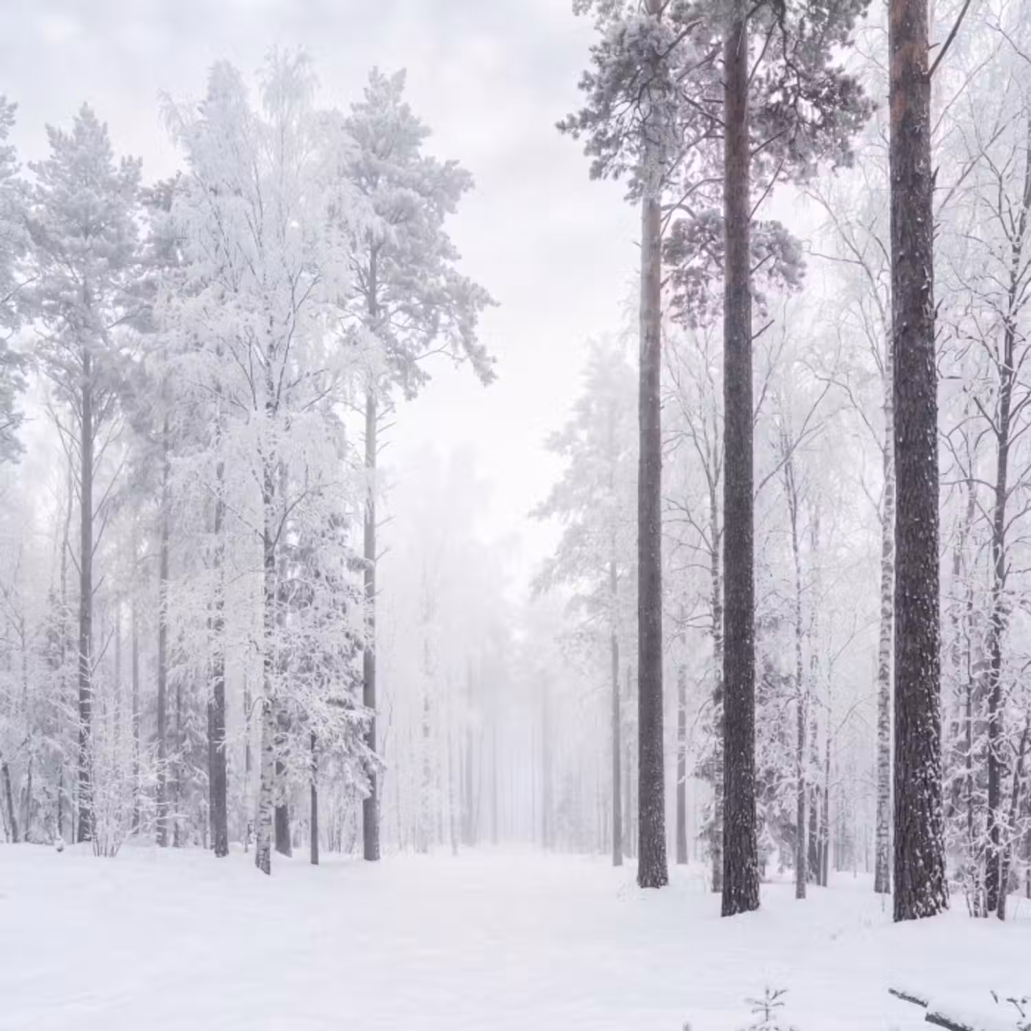 Behang - Bos - Sneeuw - Pad - Winter - Stilte