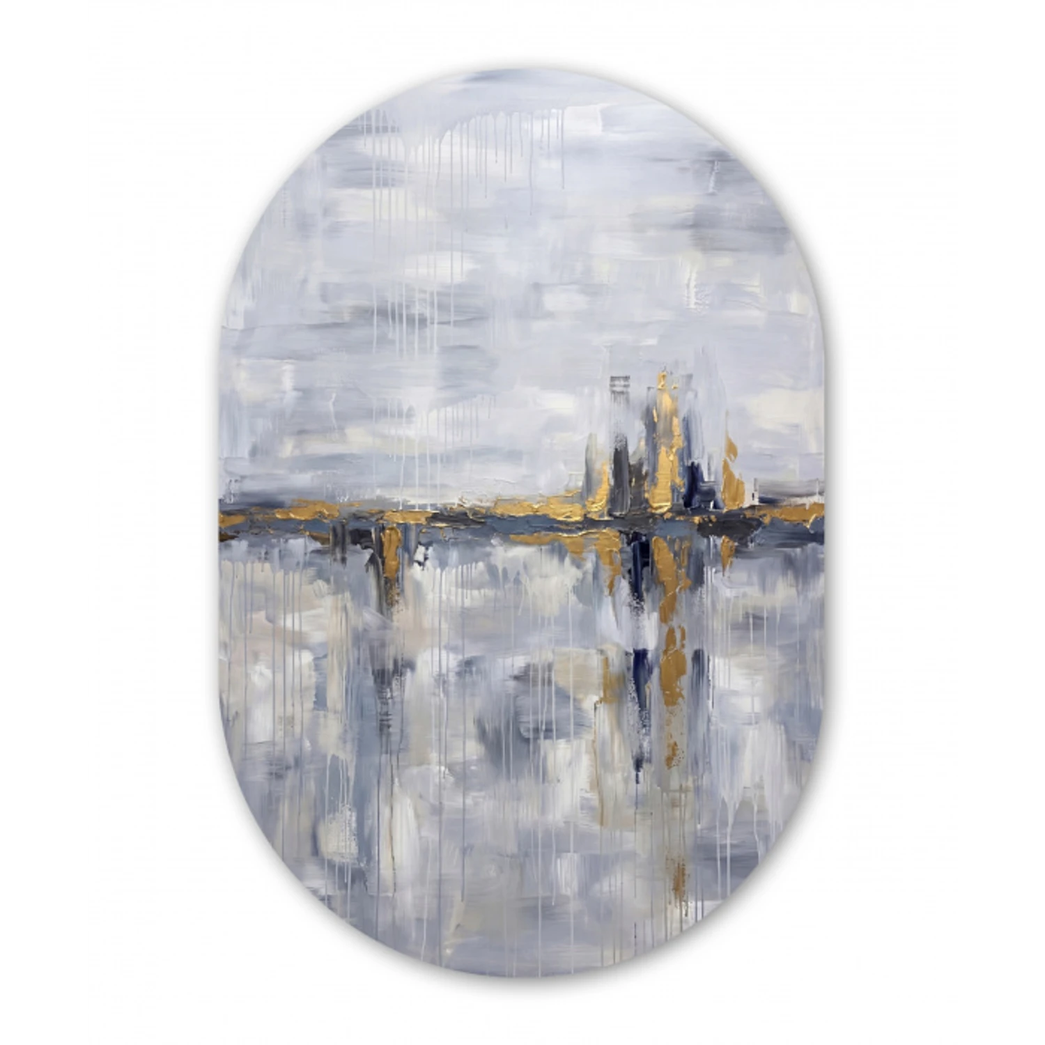 Abstract - Structuur - Goud - Grijs - Modern Wandcirkel Ovaal Aluminium middel -3d