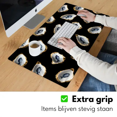 Oesters - Vissen - Blauw - Goud Muismat XXL klein -sfeer3