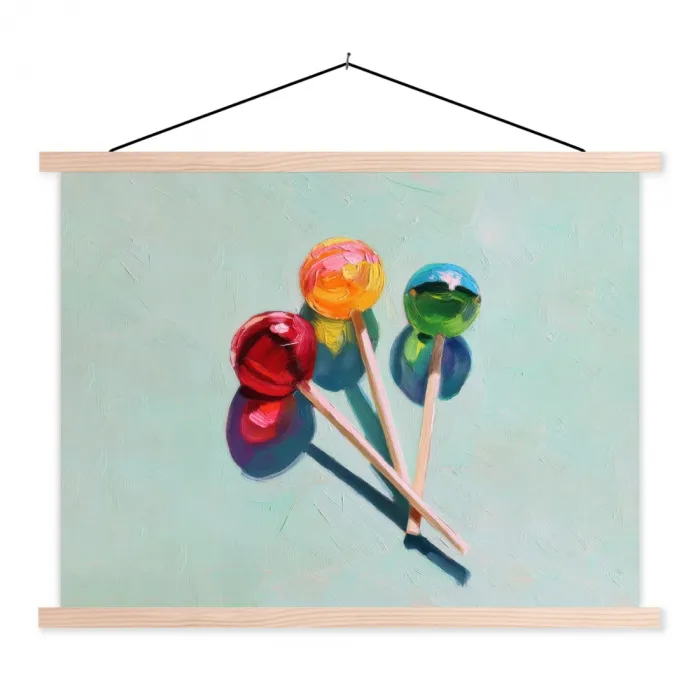 Lollys - Schaduw - Drie - Blauw textielposter latten blank klein -3d