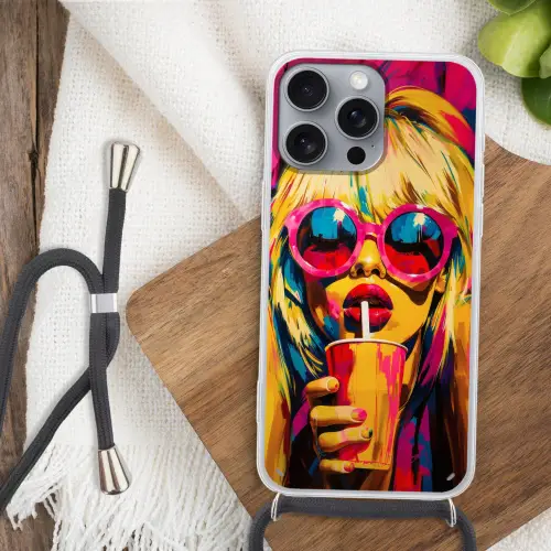 Zonnebril - Roze - Vrouw - Rietje Hoesje iPhone 16 Pro Max met koord klein -sfeer4