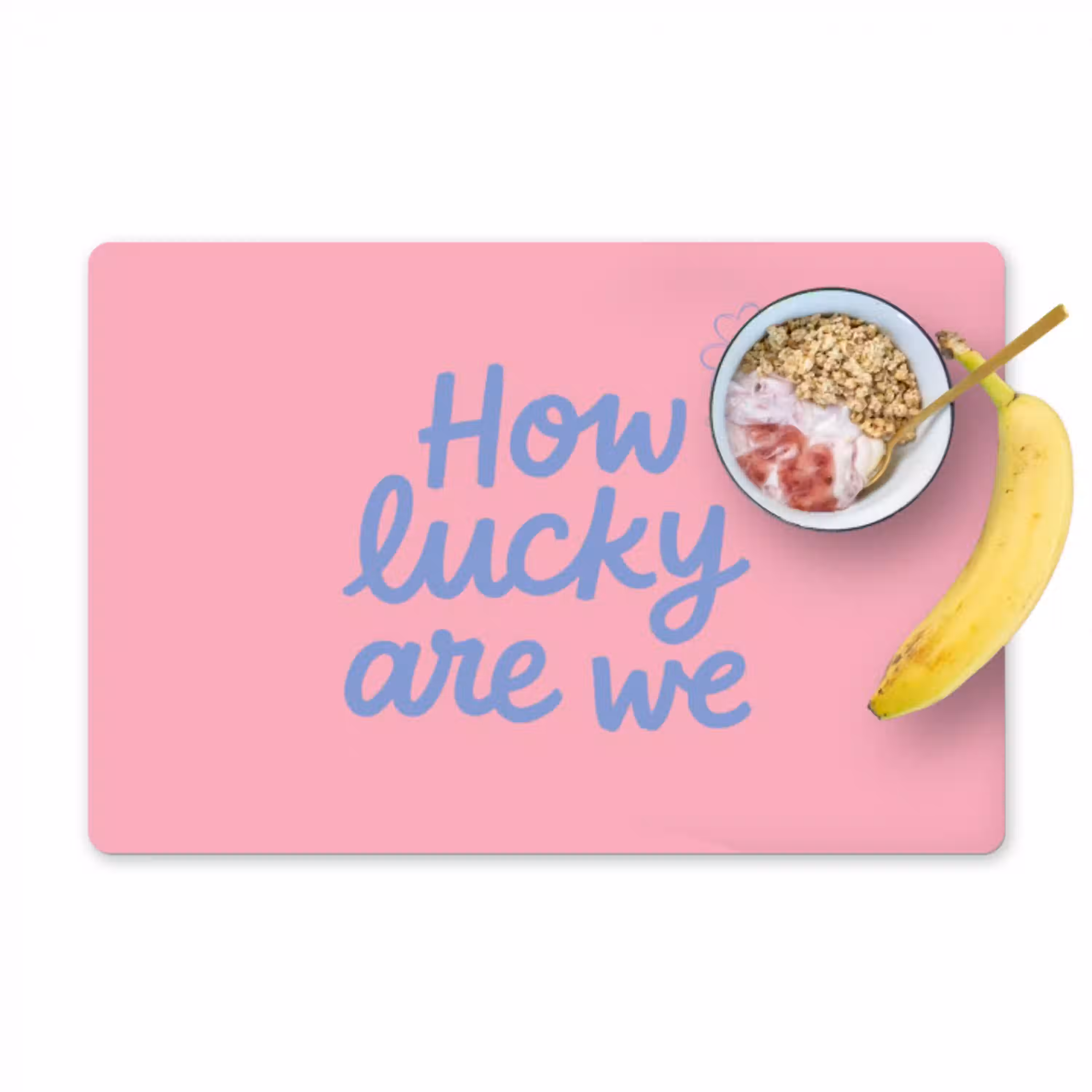 How lucky are we - Klavervier - Roze - Blauw Placemat vinyl groot -zzzproduct_Kitchenyeah-website
