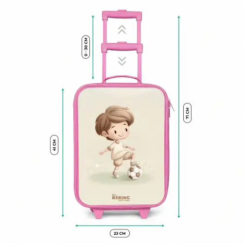 Jongen met een voetbal in bruine tinten Kinderkoffer - Roze klein -productfoto_formaten