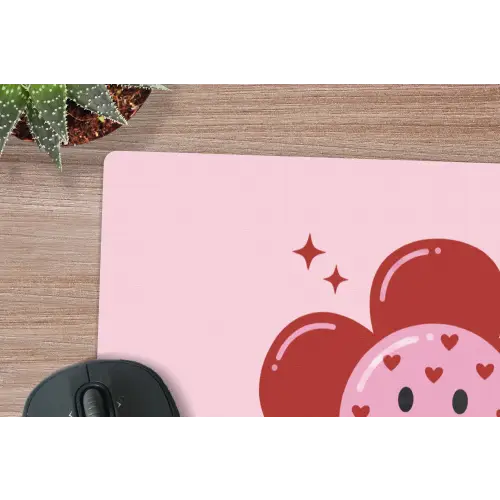 Bloem - Roze - Hartjes muismat rubber klein -closeup