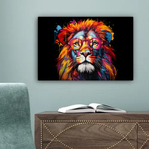 Graffiti - Leeuw - Bril - Zwart canvas 2cm klein -sfeer4