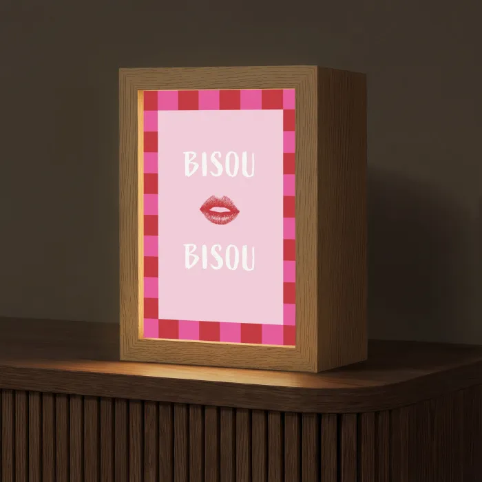 Kiss - Roze - Frans - Valentijn Light Box met kabel (Tafellamp) klein -z3d_website
