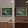 Roos - Bladeren - Dieprood Light Box met batterij (Wandlamp) middel -sfeer3