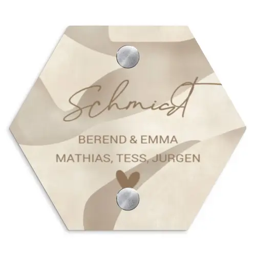 Beige organisch - Sierlijk Naambord Hexagon klein -3d