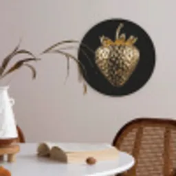 Aardbei - Goud - Zwart - Chrome Akoestische PET Vilt - Rond klein -sfeer3