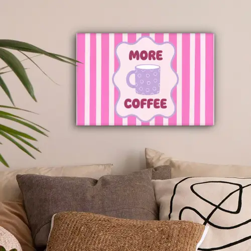 More coffee - Roze - Paars - Strepen - Mok canvas 2cm klein -sfeer1