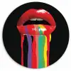 Lippen - Kleuren - Zwart Wandcirkel kunststof plaat 5mm dik klein -3d