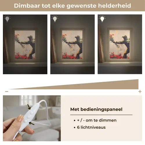 Street art - Man - Bloemen - Graffiti - Banksy Style Light Box met kabel (Tafellamp) klein -USP_dimbaarNL