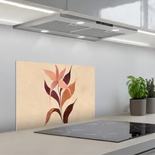 Minimalistisch - Bloem - Bladeren - Beige keuken achterwand spatscherm klein -3d_schuin