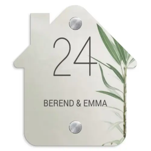 Lichtbeige met plant - Klassiek Naambord Huisje klein -3d