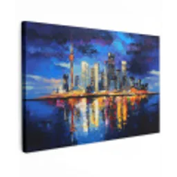 Skyline Toronto - Modern - Stadslicht - Blauw Tuinposter op houten frame 2 cm dik klein -3d