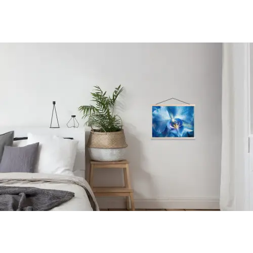 Blauw - Orchidee - Elegeant textielposter latten blank klein -woonkamer