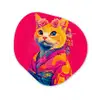 Kat - Kimono - Bloemen - Roze Wandcirkel Organisch Plexiglas middel -3d