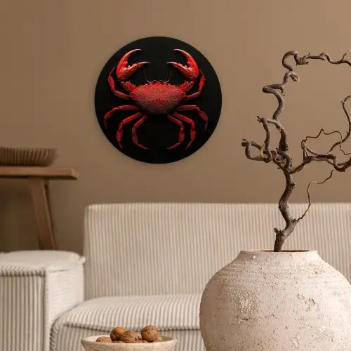 Krab - Rood - Vissen - Schaaldieren Wandcirkel kunststof plaat 5mm dik klein -sfeer1