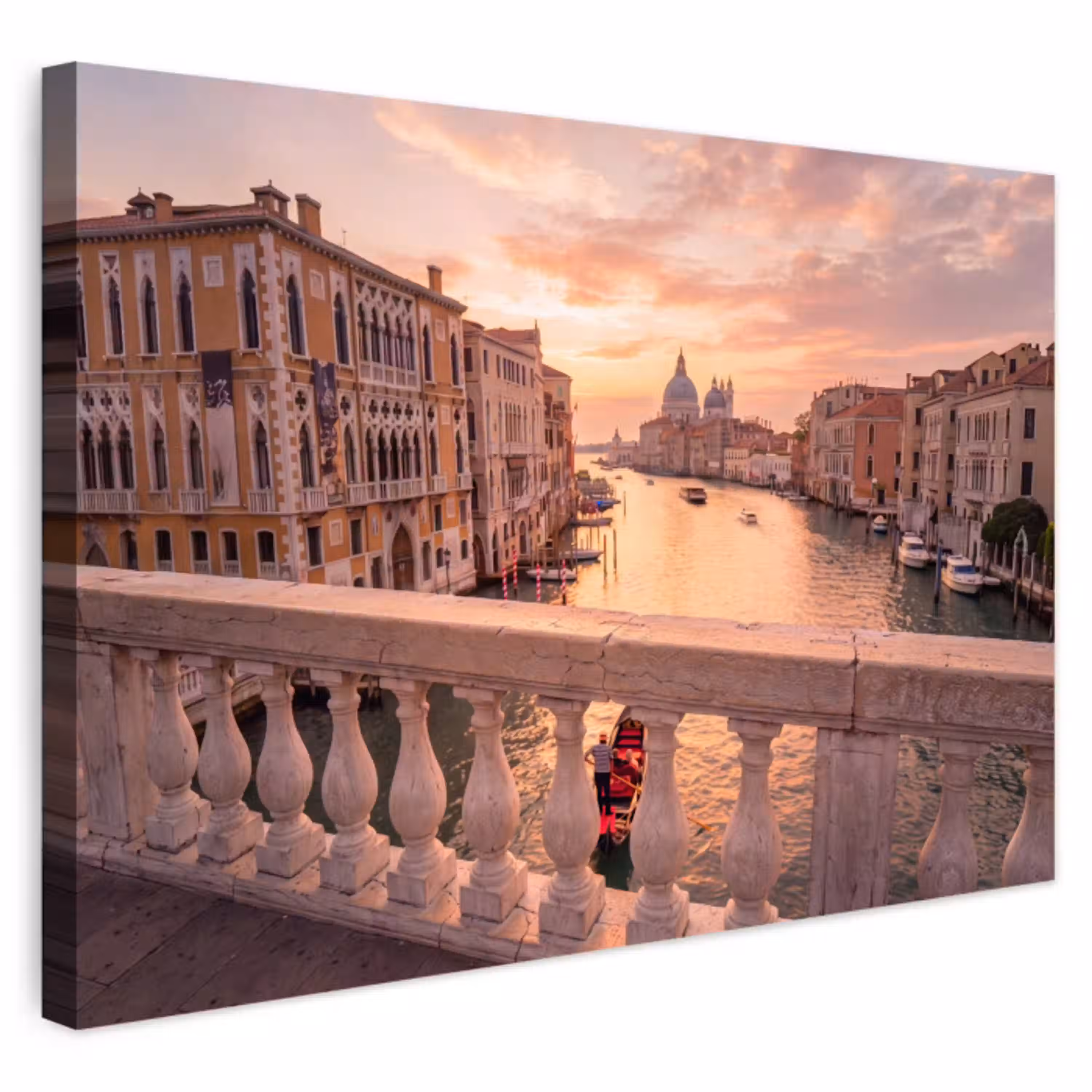 Stad - Venetië - Kanaal - Zonsopgang - Architectuur - Goud Tuinposter op houten frame 2 cm dik klein -3d