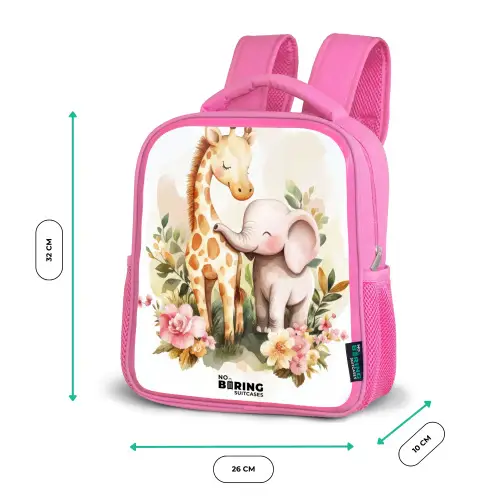 Giraffe en olifant tussen bloemen op witte achtergrond Kinderrugzak - Roze middel -productfoto_formaten