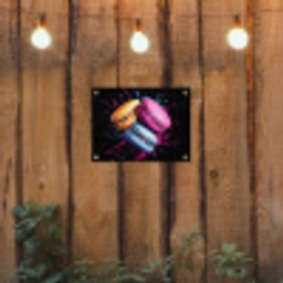 Macarons - Dessert - Graffiti - Kleurrijk - Roze - Blauw - Geel tuinposter los doek klein -sfeer1